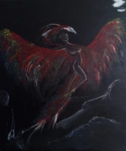 Tableau le Phoenix, ou le Phénix, est une peinture invitant à renaître de ses cendres, revivre, par Bhoo pour Think of it, sur thinkofit.fr.